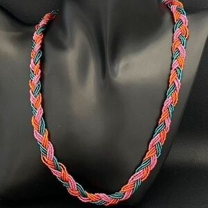 Uno Alla Volta Seed Bead Beaded Braided Statement Necklace